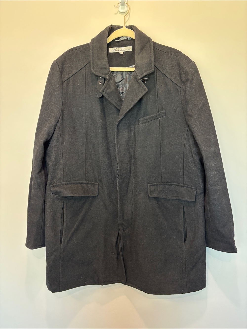 Kenneth Cole Men Black Wool Pea Coat